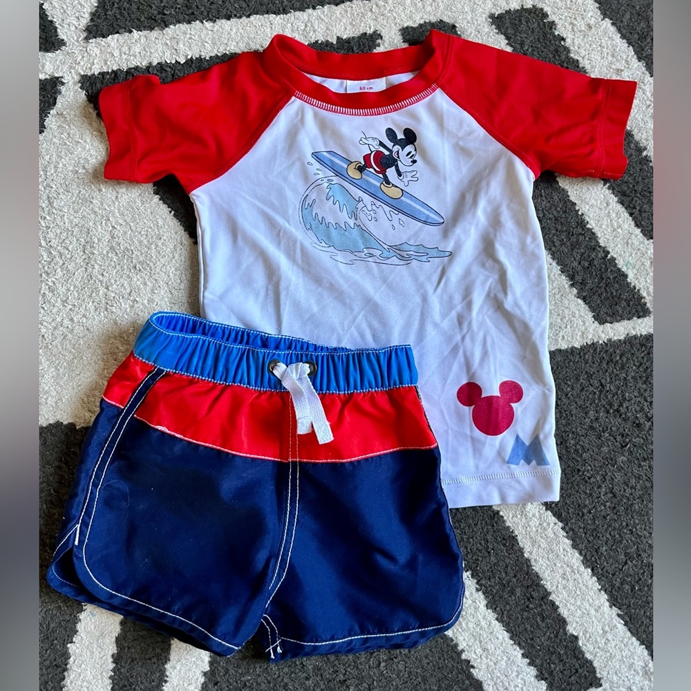 Hanna Andersson HA Surfing Mickey Mouse #disney Swim Set Rash Guard & Trunks